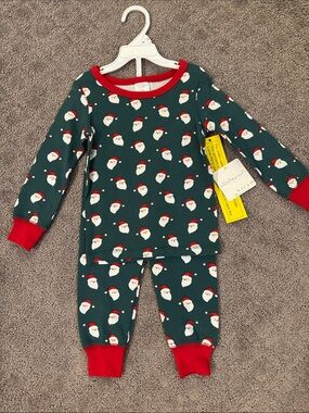 Starting Out Green Santa Print Pajama Set with Red Trim